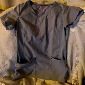 Healing Hands “Yoga” Grey Scrub Top Size Small Like New!